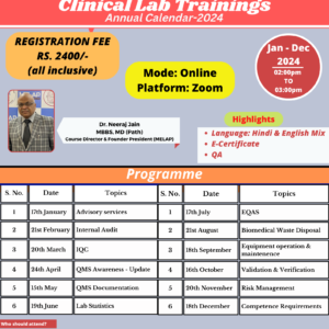 Clinical Lab Trainings, Annual Calendar 2024 Jan-Dec