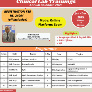 Clinical Lab Trainings, Annual Calendar 2025 Jan-Dec
