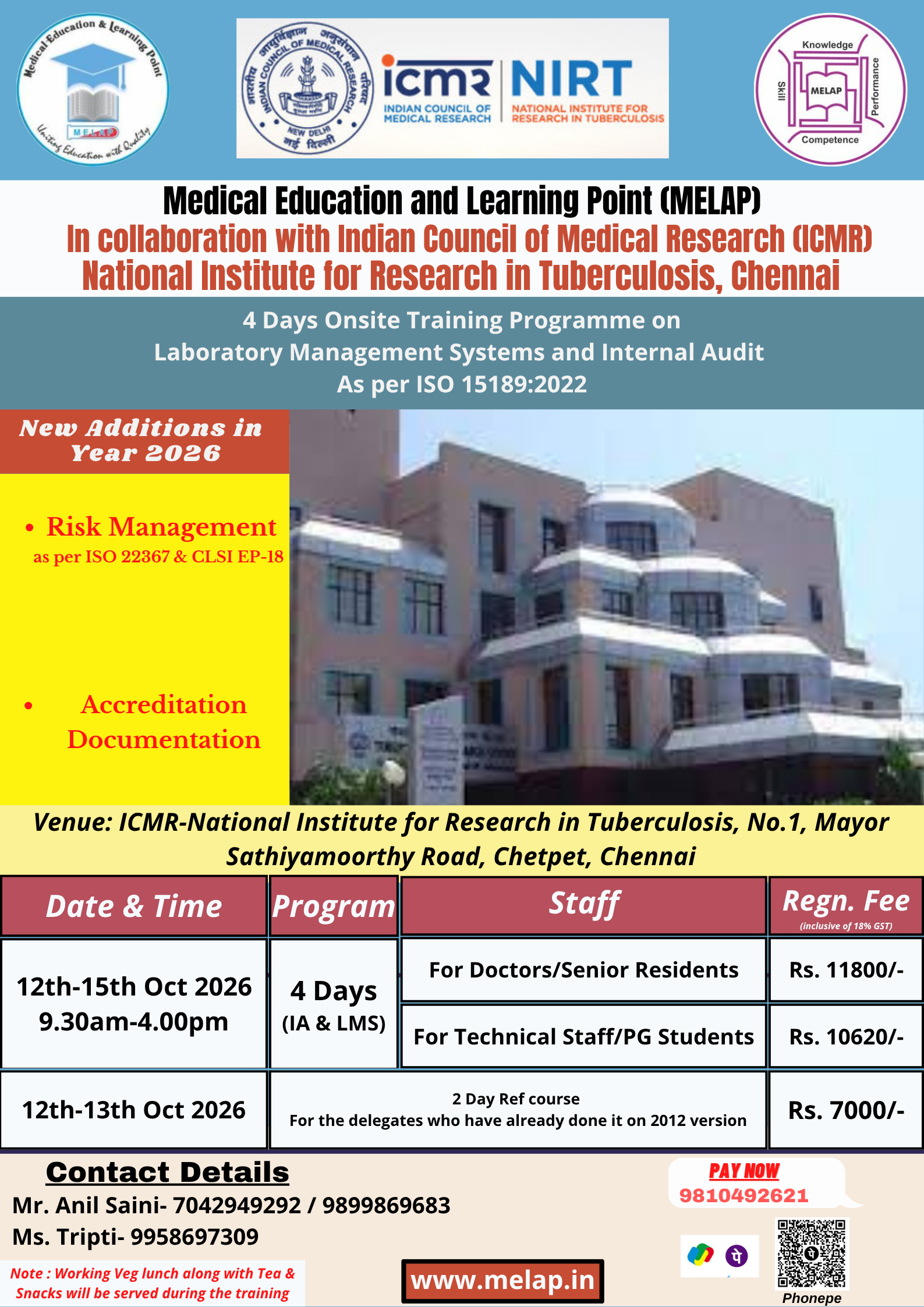 20261012 ISO15189 4-Day Laboratory Management Systems and Internal Audit